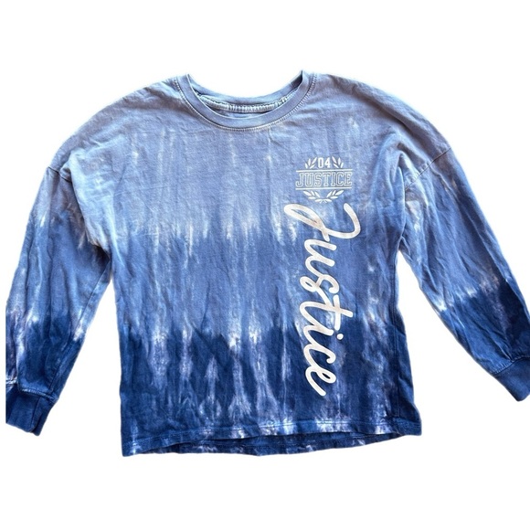 Justice Girls Blue Tie Dye  Long Sleeve Tee Shirt Size 7/8 - Picture 3 of 7